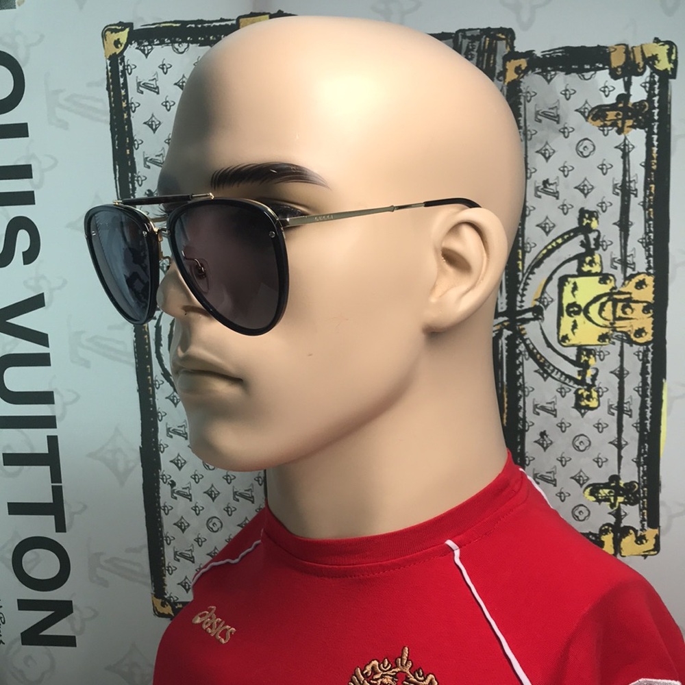 New Original Gucci GG0672S Unisex Aviator Sunglasses, Black/Grey - Picture 4 of 13